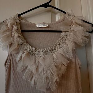 Elegant Cream Lace Trim Women's Top